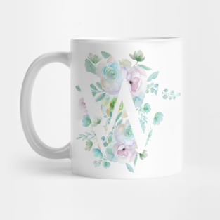 Botanical alphabet W green and purple flowers Mug